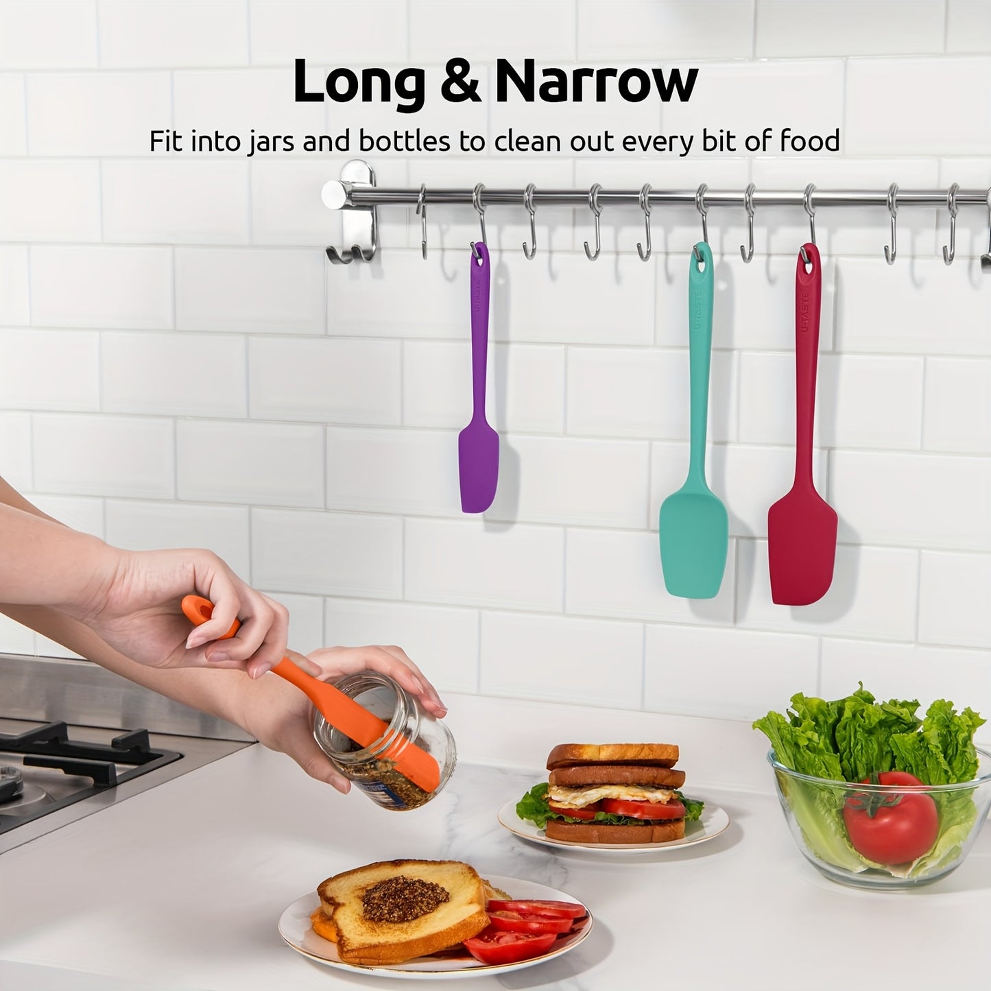 Heat Resistant Spatula 4pcs Heat Resistant Silicone Spatula Set, Durable Rubber Kitchen Utensils for Nonstick Cookware, Seamless Design, Red, up to 600°F, 4 Sizes