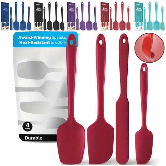 Heat Resistant Spatula 4pcs Heat Resistant Silicone Spatula Set, Durable Rubber Kitchen Utensils for Nonstick Cookware, Seamless Design, Red, up to 600°F, 4 Sizes