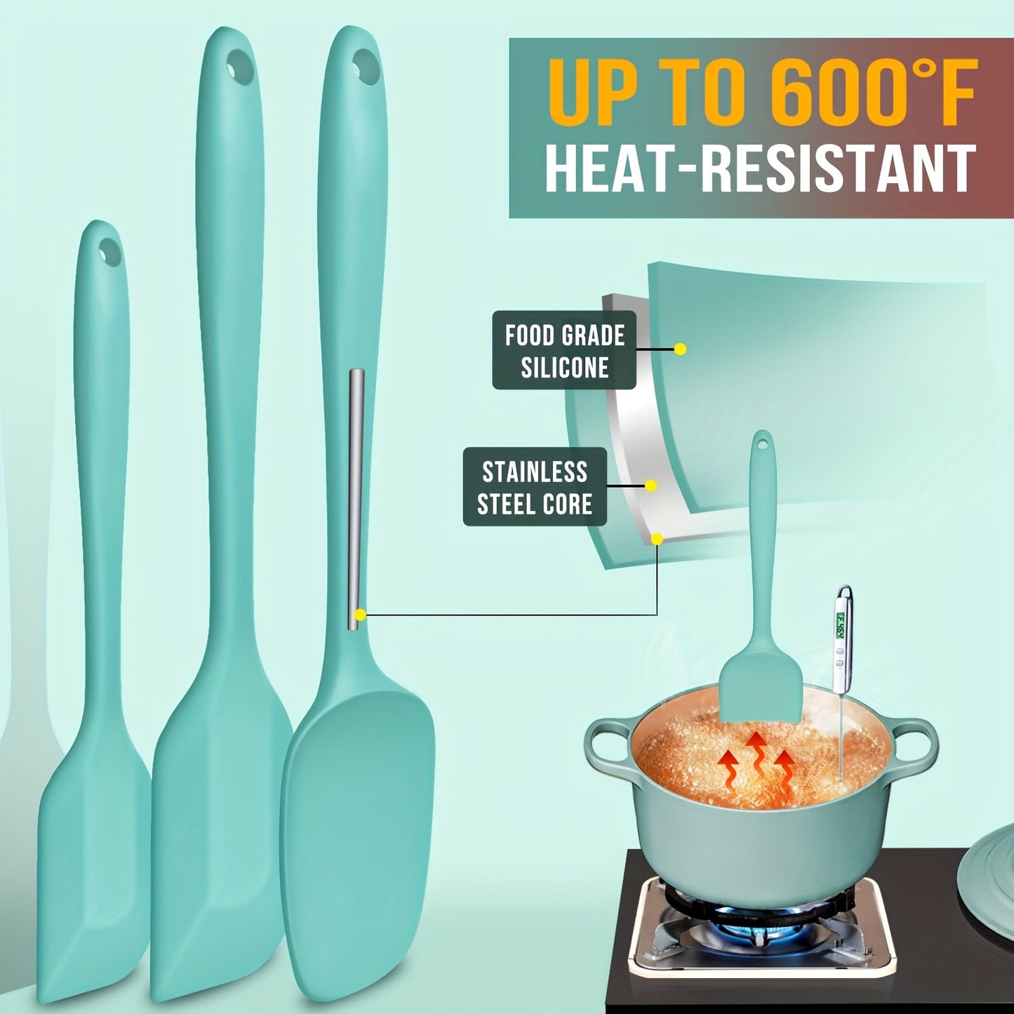 Heat Resistant Spatula 4pcs Heat Resistant Silicone Spatula Set, Durable Rubber Kitchen Utensils for Nonstick Cookware, Seamless Design, Red, up to 600°F, 4 Sizes