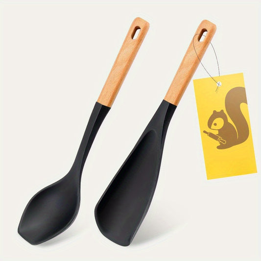 Spatula Spoon Set of 2, Silicone Cooking Spoon for Non-Stick Cookware, Multifunctional Kitchen Utensils for Cooking, Serving, Mixing, Spooning, Spatula, etc.